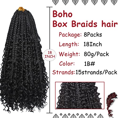 Beverlee 18 In Boho Box Braids 8 Packs 1B# Pre-Looped Crochet Hair Goddess Box Braids