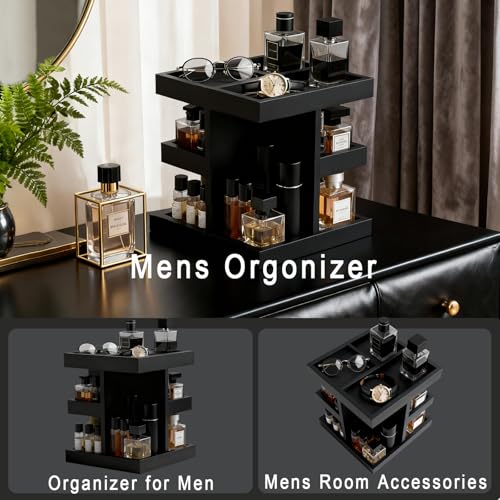 Tier Rotatable Wood Perfume Shelf for Men, Large Capacity Cologne Stand, Bathroom Storage Organizer, Desk/Nightstand Organizer - Men's Gift
