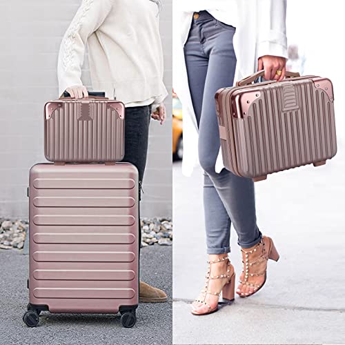 BSTKEY Rose Gold Portable Cosmetic Travel Case - Small ABS Makeup Case with Elastic Back Strap