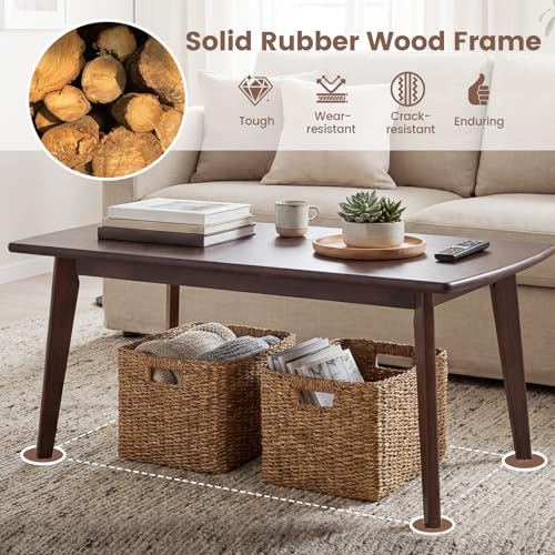 Solid Wood Coffee Table 34.5 x 21 Inches Mid-Century Modern Center Table with Storage