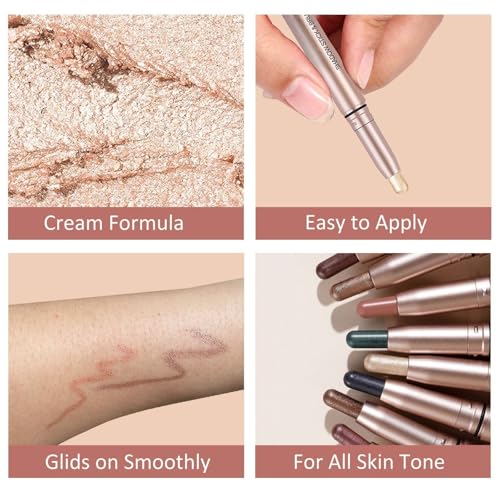Green Eyeshadow Stick Makeup, Highlighter Cream Eye Shadow Pencil, Waterproof Hypoallergenic Long Lasting Matte Crayon, Glitter Primer Palette Shimmer Eyeliner Pen
