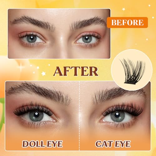 QUEWEL Self Adhesive Lash Clusters Kit, Pre Glued Eyelashes Clusters, 10-16MM Strong Hold Self Adhesive Lashes,D Curl Press On Lashes No Glue Needed DIY Lash Extensions Kit at Home(MJ05)