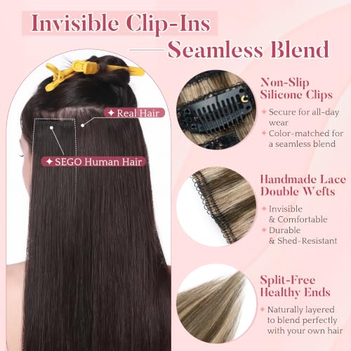 Clip-In Hair Extensions Short Hair Real Human Hair 14 Inch Medium Brown & Dark Blonde 4P27