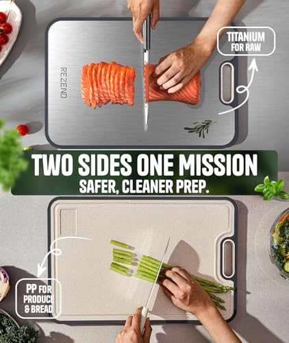 Titanium Cutting Board Set of 3 - Dual-Sided Non-Toxic Kitchen Chopping Boards with Juice Groove, Extra Large Sizes