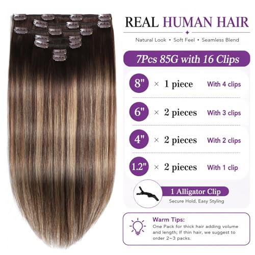 Aliransen Balayage Clip-In Hair Extensions 22 Inch Chocolate Brown to Caramel Blonde