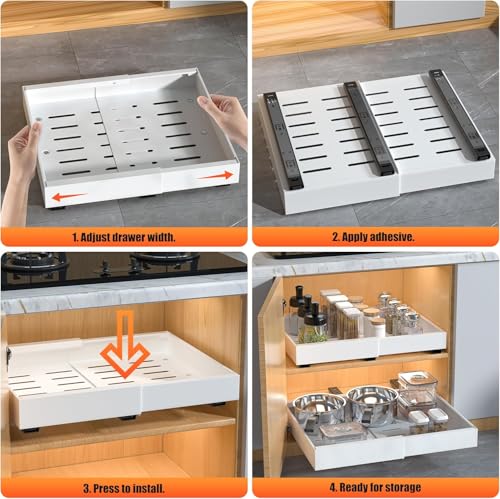 Adjustable 21-Inch Deep Pull Out Cabinet Organizer Set - White, 4 Pack