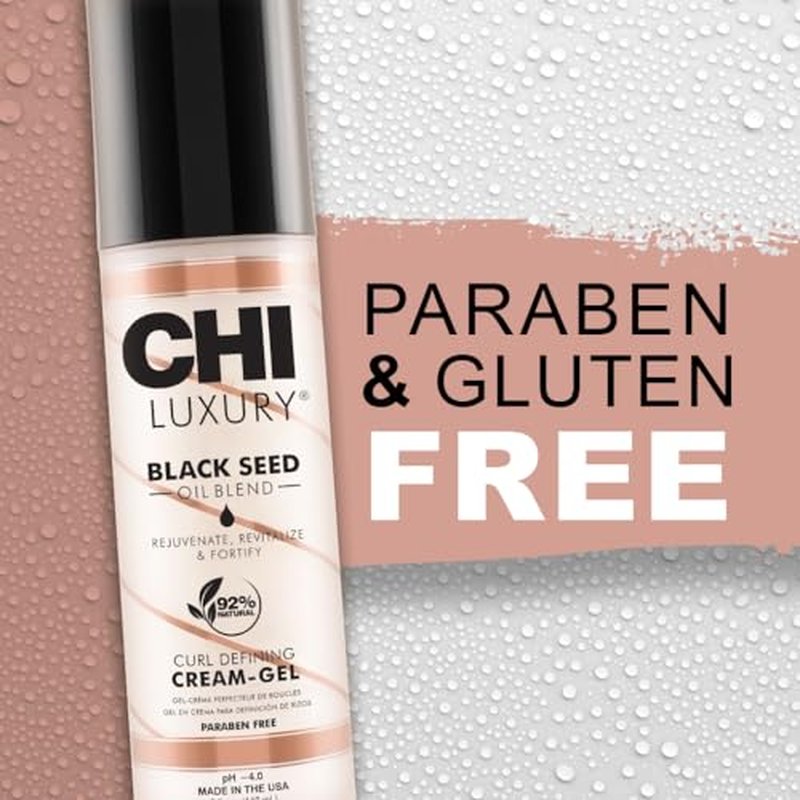 CHI Luxury Black Seed Oil Curl Defining Cream Gel, Defines Curl, Controls Frizz & Strengthens Hair For Shine, Sulfate, Paraben & Gluten-Free, 5 Oz