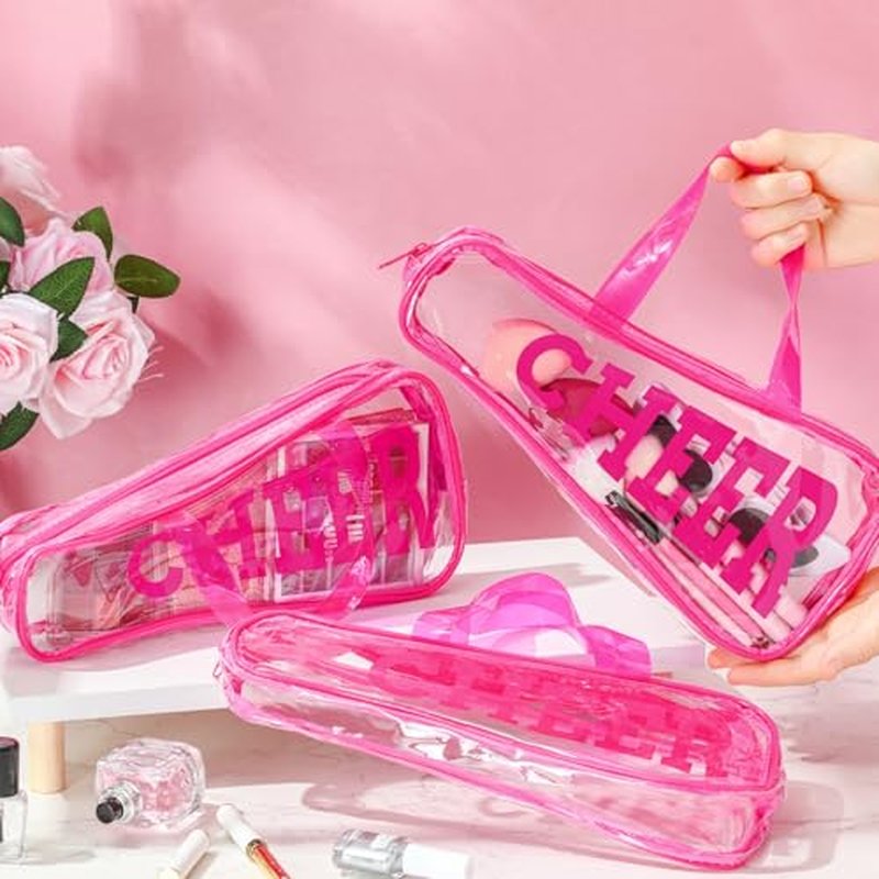12 Pcs Clear Cheer Bag Gift Cheer Gifts Bulk for Team 11 x 5.3" PVC Cheerleading Gift Waterproof Portable Cheerleader Tote Cheerleading Travel Duffel Packet for Sport Party(Pink)