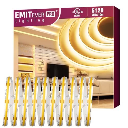 COB LED Strip Lights 3000K Warm White 24V 32.8ft / 10m - Ultra-High Density, Dimmable, Indoor Use