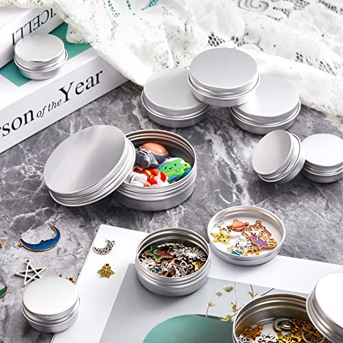 Set of 72 Small Metal Tin Containers with Screw Lids - 3 Sizes for Cosmetics, Spices, Salves
