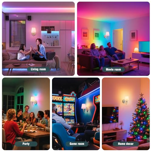 Nuanshued Nickel Battery-Operated Wall Sconces (2 Pack) with 1000mAh Dimmable LED Bulbs, Remote, 15 Colors