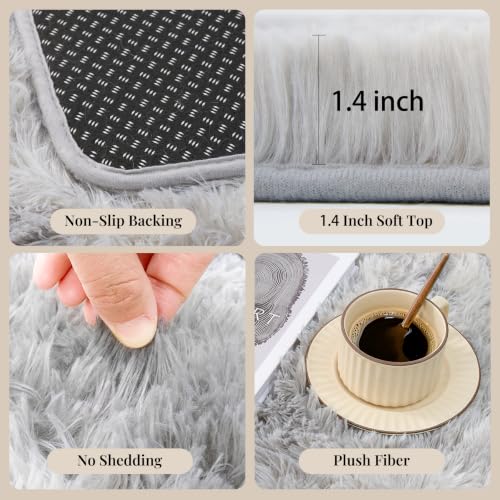 Tie-dyed Light Grey Fluffy Area Rug 8x10 for Living Room & Bedroom - Non-Slip