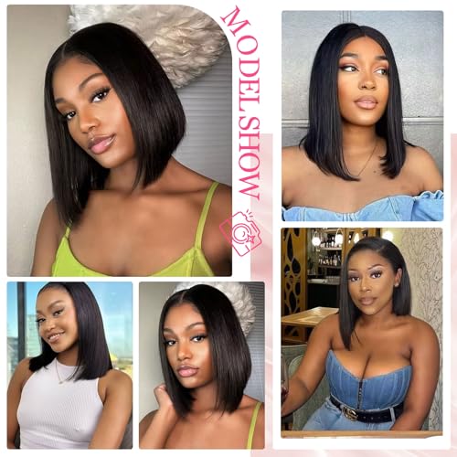 12 Inch V Part Human Hair Bob Wig for Black Women - Glueless, Beginner Friendly