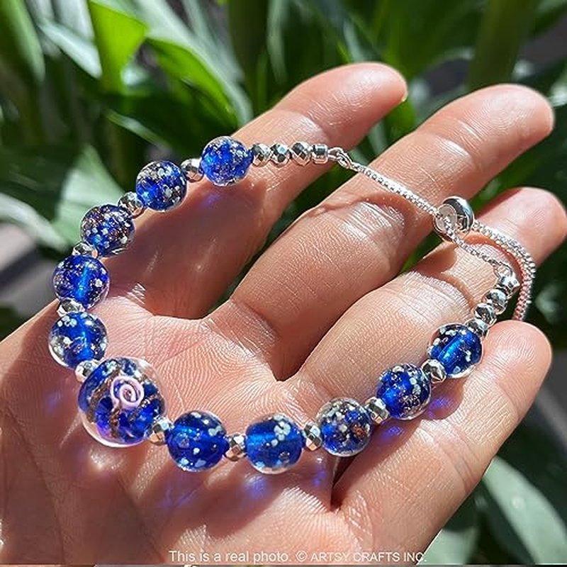 ARTSY Crafts Glow in The Dark Firefly Beads Bracelets Necklaces, Luminous Murano Glass Beads Jewelry Mermaid Crystals Healing Inspirational Bracelet Bangle