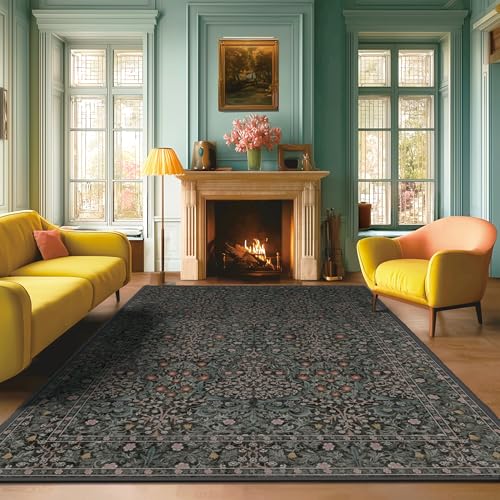 8x10 Green Washable Area Rug for Living Room & Bedroom - Non-Slip, Floral Design - Variation: Green / 8' x 10' Oblong