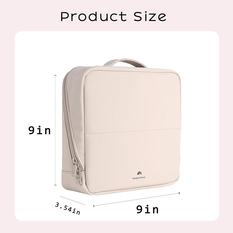 Foldable Magnetic Standing Makeup Bag 9x9x3.5in - Light Pink (Variation: 01Light Pink)