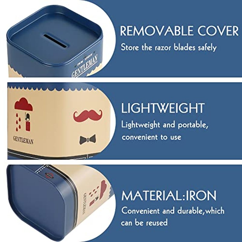 1 Pack Razor Blade Disposal Container for Safety Razor Blade, Detachable Safe Blade Bank for Used Leaf Razor, Large Capacity Razor Iron Disposal Case (Blue A)