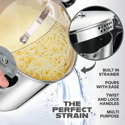 8 Qt Stainless Steel Stock Pot with Strainer Lid - Multipurpose Pasta & Cooking