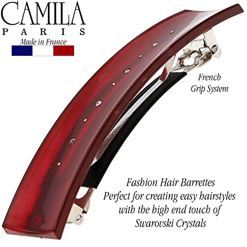 French Hair Barrette Clip with Swarovski Crystals - Red, Durable No Slip Grip for Women & Girls - Made in France (Variation: Red)