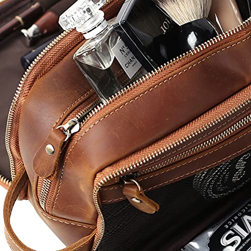 Large Personalized Leather Toiletry Bag for Men Travel Shaving Dopp Kit - Brown
