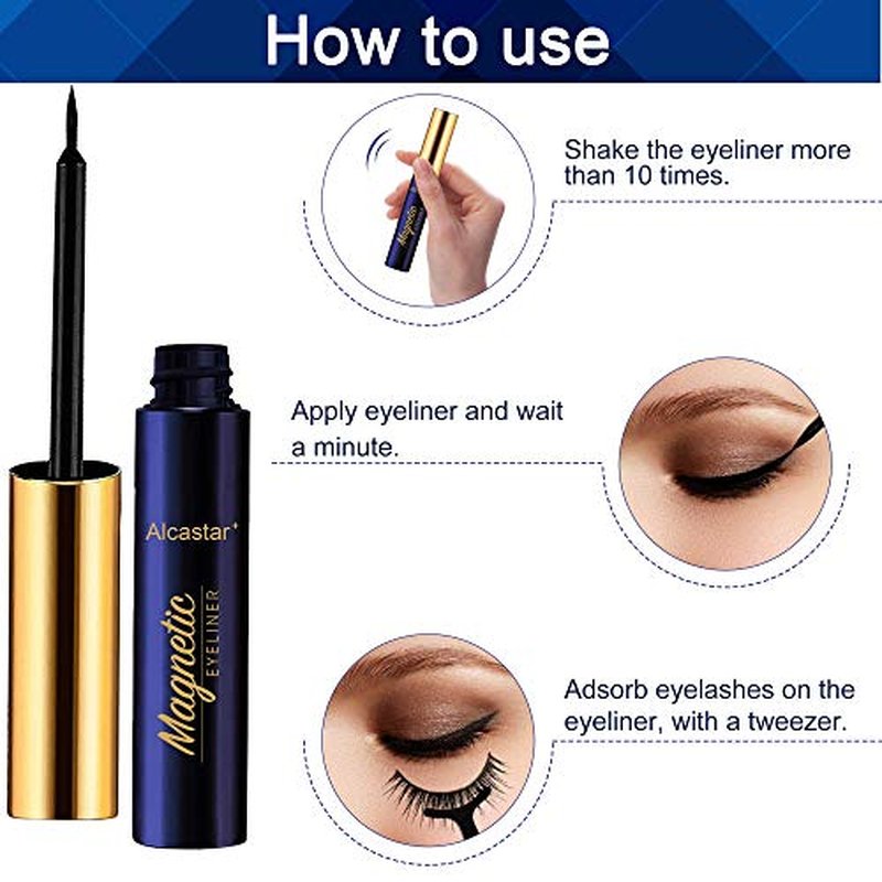 Alcastar Magnetic Eyelashes with Eyeliner Kit, Synthetic Fiber, Natural Look, Waterproof, No Glue Required (BT-1022)