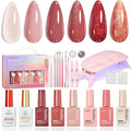 Beetles 22 Pcs HEMA-Free Gel Nail Polish Kit with U V Light - 6 Color Pink Nude Red Pearl White Gel Polish Set Ethereal Glow Gift-Ready Package DIY Salon Portable Manicure Kit Women Girls Teens Gifts