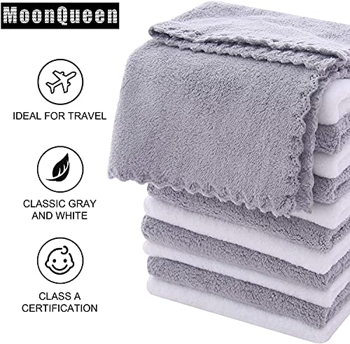 Microfiber Face Towels 30 Pack - Ultra Soft Makeup Remover Cloths White-Grey, 12x12 Inch