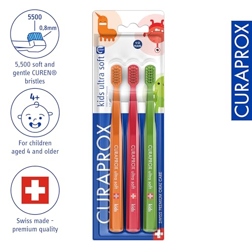 Curaprox Kids Ultra Soft Toothbrush 3-Pack - Swiss Made Pediatric Oral Care