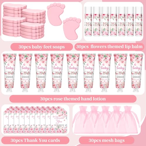 Pink Flowers Baby Shower Favors Gift Set for Guests - 30 Items