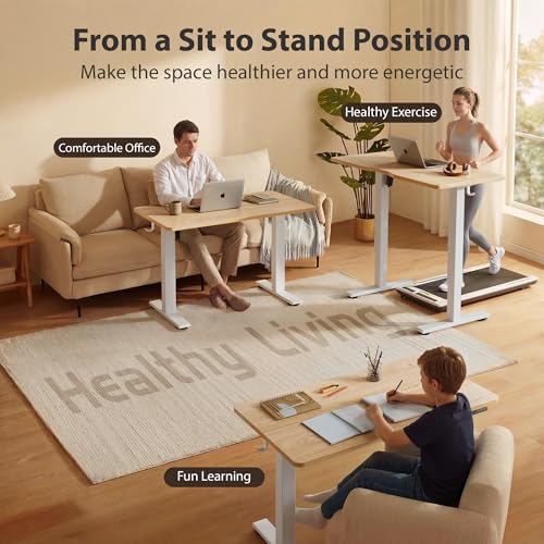 Cubiker Maple 48x24 Inch Electric Standing Desk - Adjustable Home Office Workstation