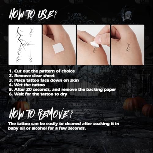 Halloween Face Scars Tattoos Stitch Makeup Temporary Tattoos Stickers for Adult Kids Girls Costume Cosplay Accessories Party Decor-18Sheets