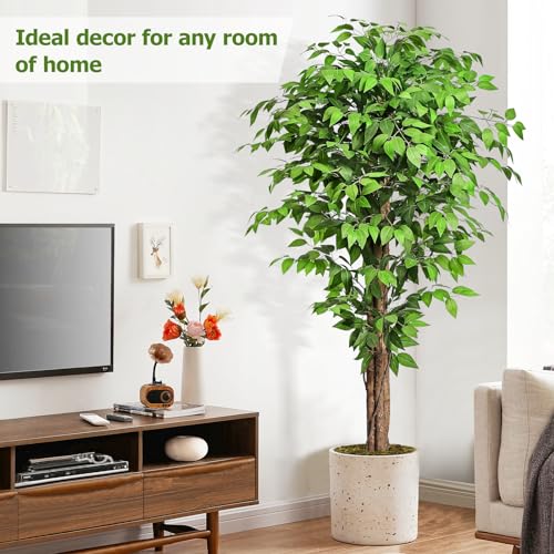 Keeplush 6.2ft Artificial Ficus Tree with 3 Curved Trunks, Lush Faux Indoor Plant
