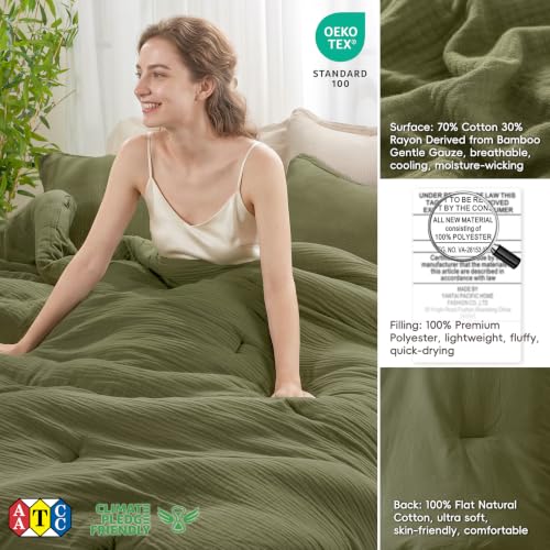 King Size Olive Green Cooling Muslin Comforter Set - Ultra-Soft Breathable Bedding
