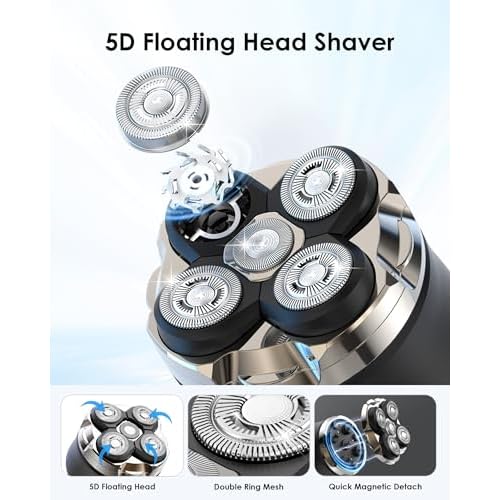 Head Shavers for Bald Men - 10,000 RPM Electric Razor with LED Display, Magnetic 5D Rotary Shaver, IPX6 Waterproof Wet Dry Shaving, 2H Fast Charge, Dual Speed Face Beard Body Grooming Kit