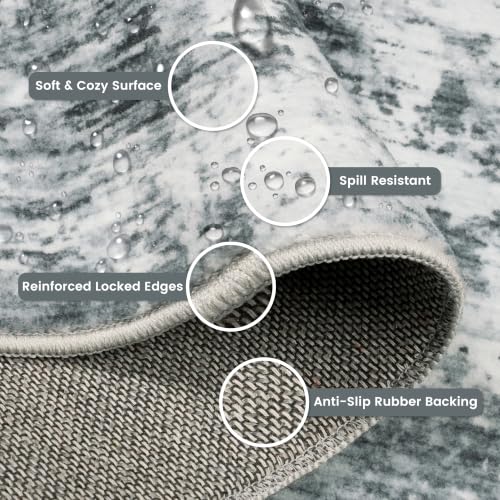 Large Grey Washable Rug - Modern Abstract Non-Slip Floor Carpet for Living Room Bedroom