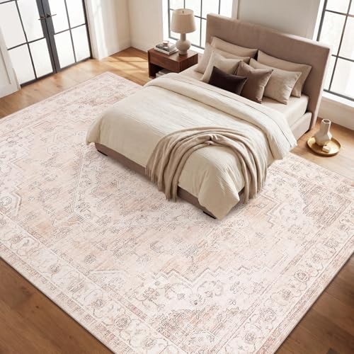 Garvee Pink Boho Area Rug 8x10 for Living Room & Bedroom - Distressed Medallion Pattern