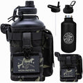 Insulated Water Bottle with Paracord Handle 64 oz Black Camo - Rugged Stainless Steel Jug with Removable Sleeve