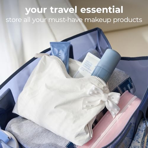 Essential Crinkle Makeup Bag with Iridescent Soap Bubble Finish - Ivory Pearl