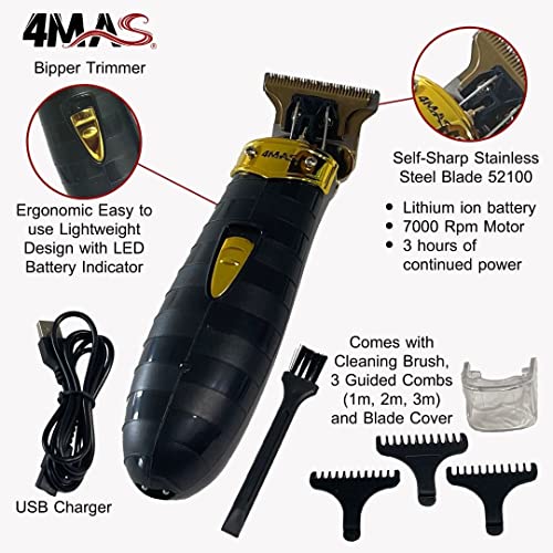 4MAS Bipper Trimmer Buff86 Skeleton Design with Zero-Gapped Gold TLG Blade - Black & Gold