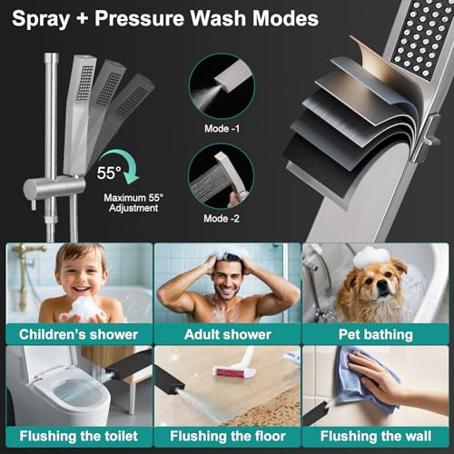 KEBAO All-Metal 16" Extension Dual Shower Head System — 10" Rain Head with Handheld, Brushed Nickel