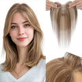Human Hair Toppers with Bangs - 11 Inch Mocha Brown Mix Medium Blonde - Natural Look