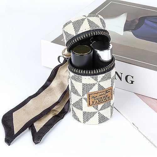 Lipstick Case Keychain with Scarf Charm, Vegan Leather Mini Lip Gloss Organizer Pouch for Purse (White, 1 Pack)
