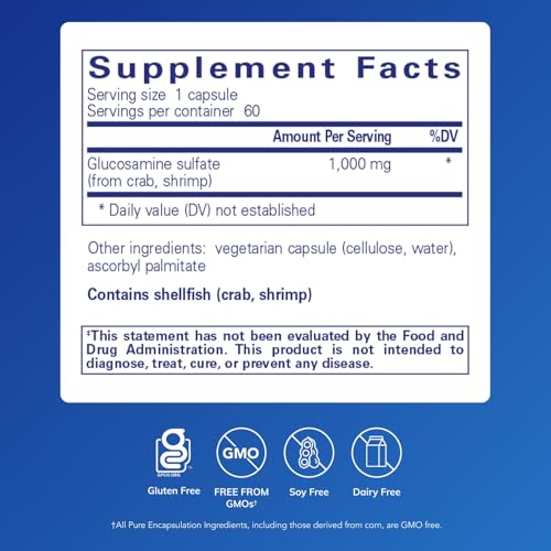 Pure Encapsulations Glucosamine Sulfate 1,000 mg | Supplement for Joint Support and Mobility, Cartilage Health, and Connective Tissue* | 60 Capsules