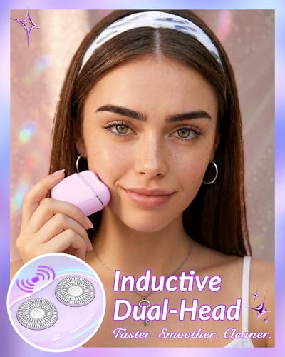 Purple Facial Hair Remover for Women - Painless Face Shaver with Dual Blades, Rechargeable & Portable