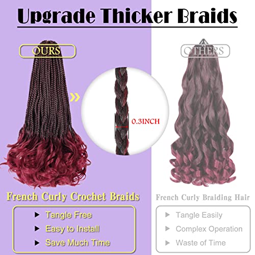 French Curl Crochet Braids - 22 Inch 8 Pack Goddess Box Braids for Women - Pre Looped Synthetic Hair (1B/BUG)
