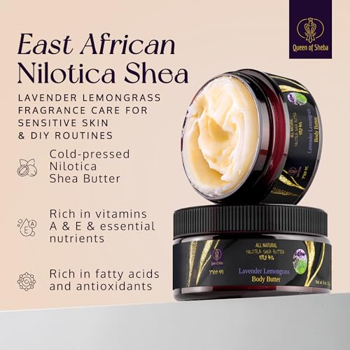 Queen of Shea Lavender Lemongrass All Natural Shea Body Butter 8oz - Organic & Deeply Hydrating