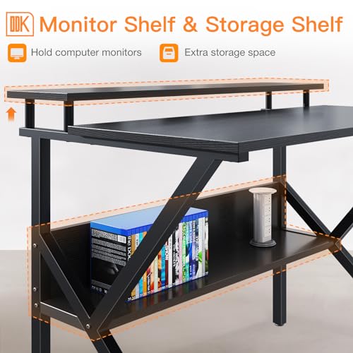 ODK 27.5 Inch Small Desk with Storage & Monitor Stand Black - Compact Home Office