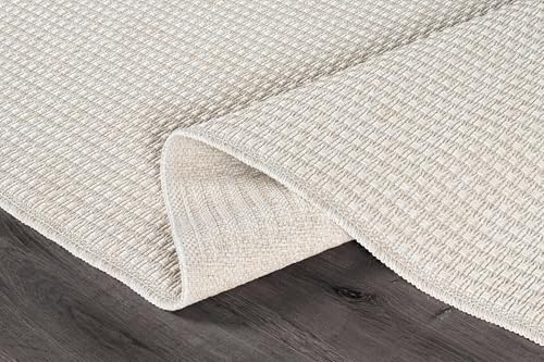 Indoor Outdoor 8x10 White Jute-Style Rug - Woven Solid Fiber Boho Carpet