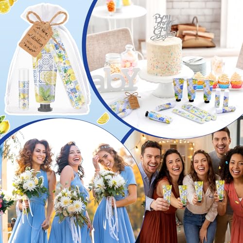 Leelosp 50 Sets Lemon Party Favors Hand Cream Lip Balm Nail File Gift Set