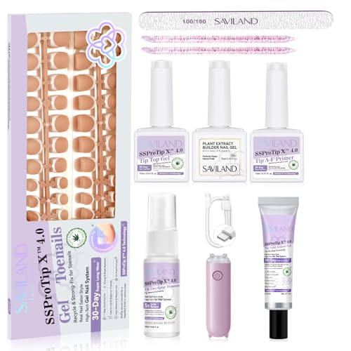 Press On Toenails Kit - Brown French Tips, 216 Pcs, Complete Pedicure Set